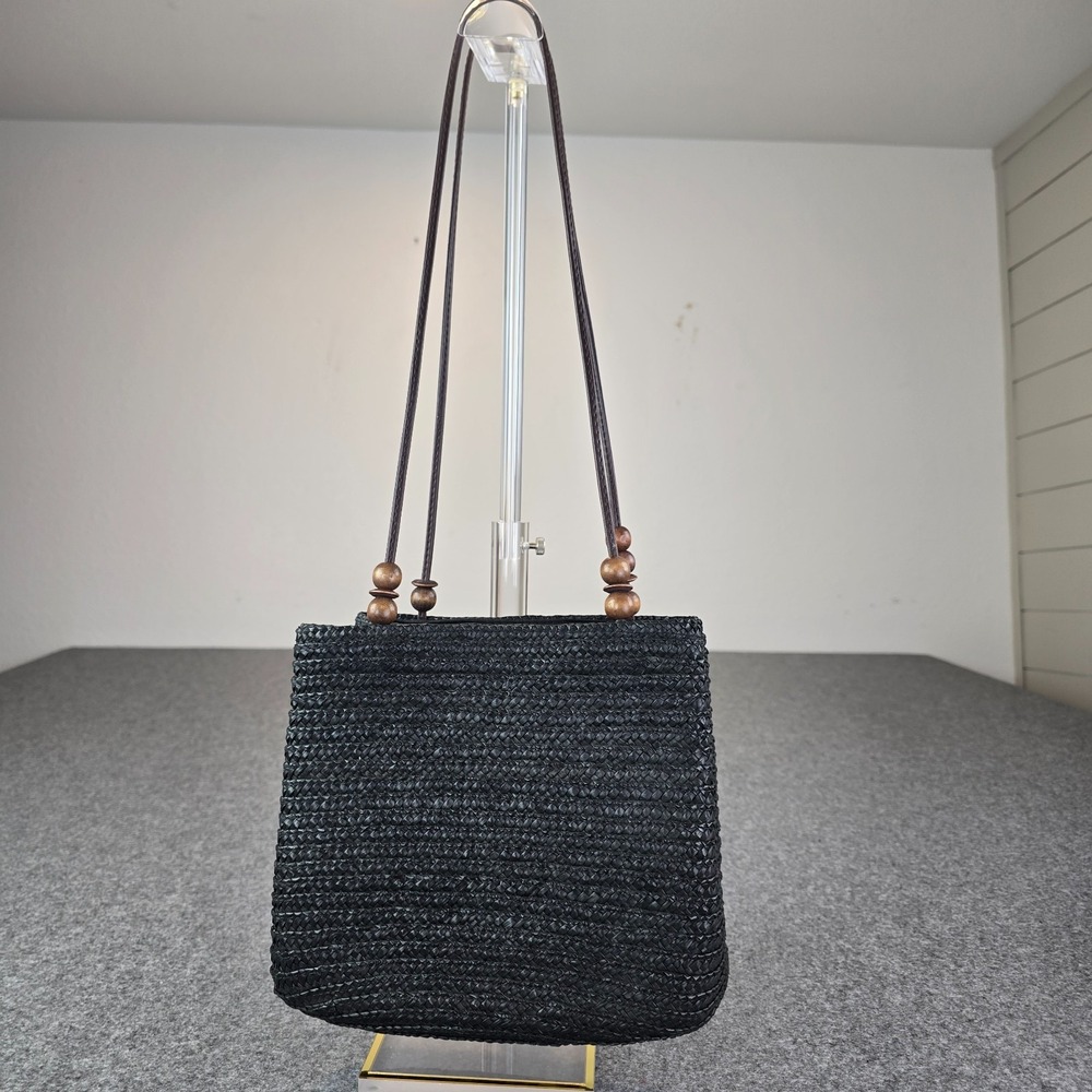 Women's Handbag Core Black Woven Straw Inner Pocket Double Handle Shoulder Bag